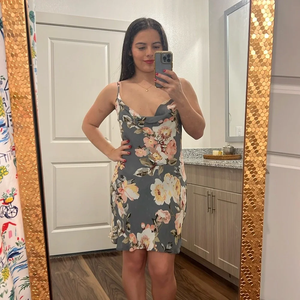 Revolve Privacy Please Cowl Neck Watercolor Floral Mini Dress - Picture 3 of 9